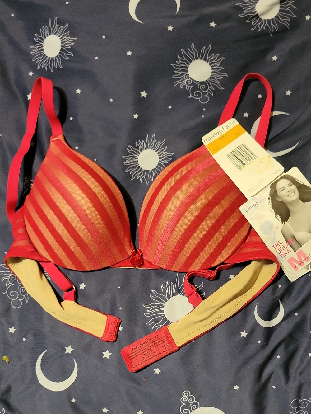 NEW Maidenform Red Striped Underwire Bra 34A